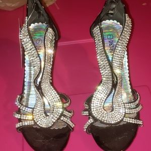 Sexy black club party heels with stones
